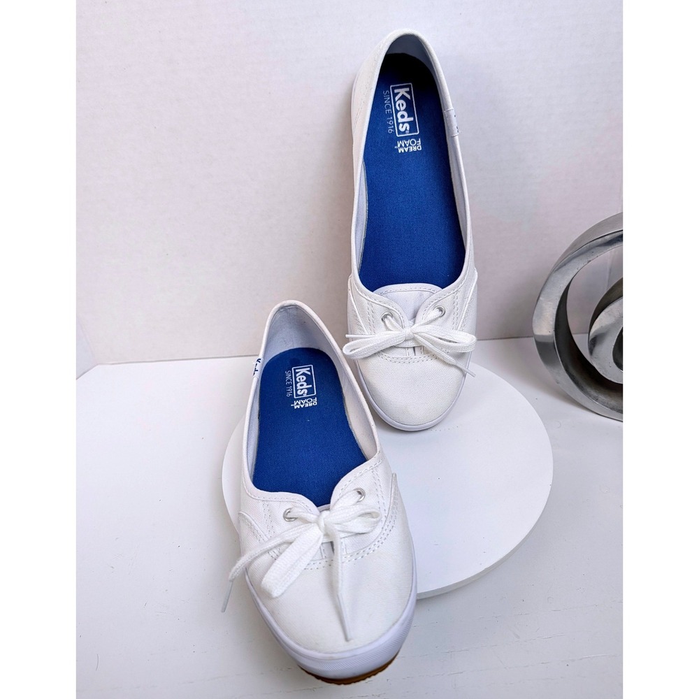 Keds Canvas Ballet Flats Size 8 White Dream Foam Lace Up Bow Shoes